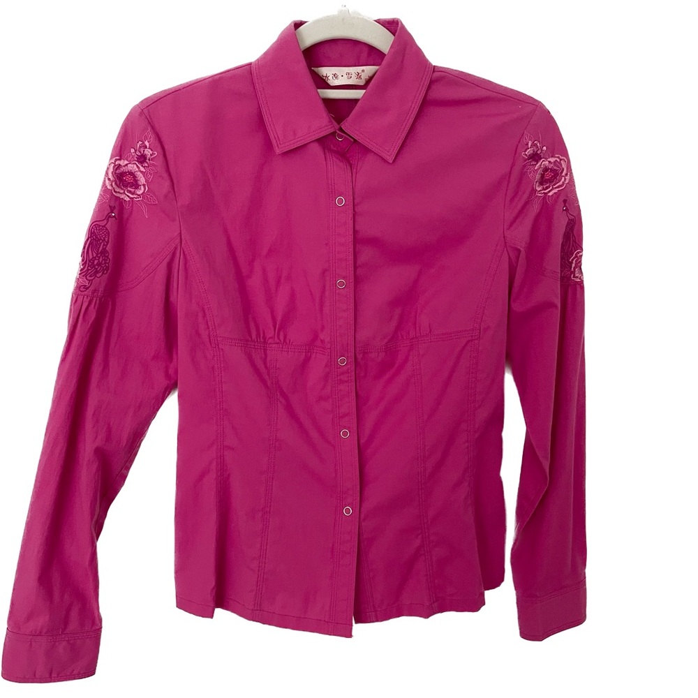 Pink Embroidered Long Sleeve Shirt